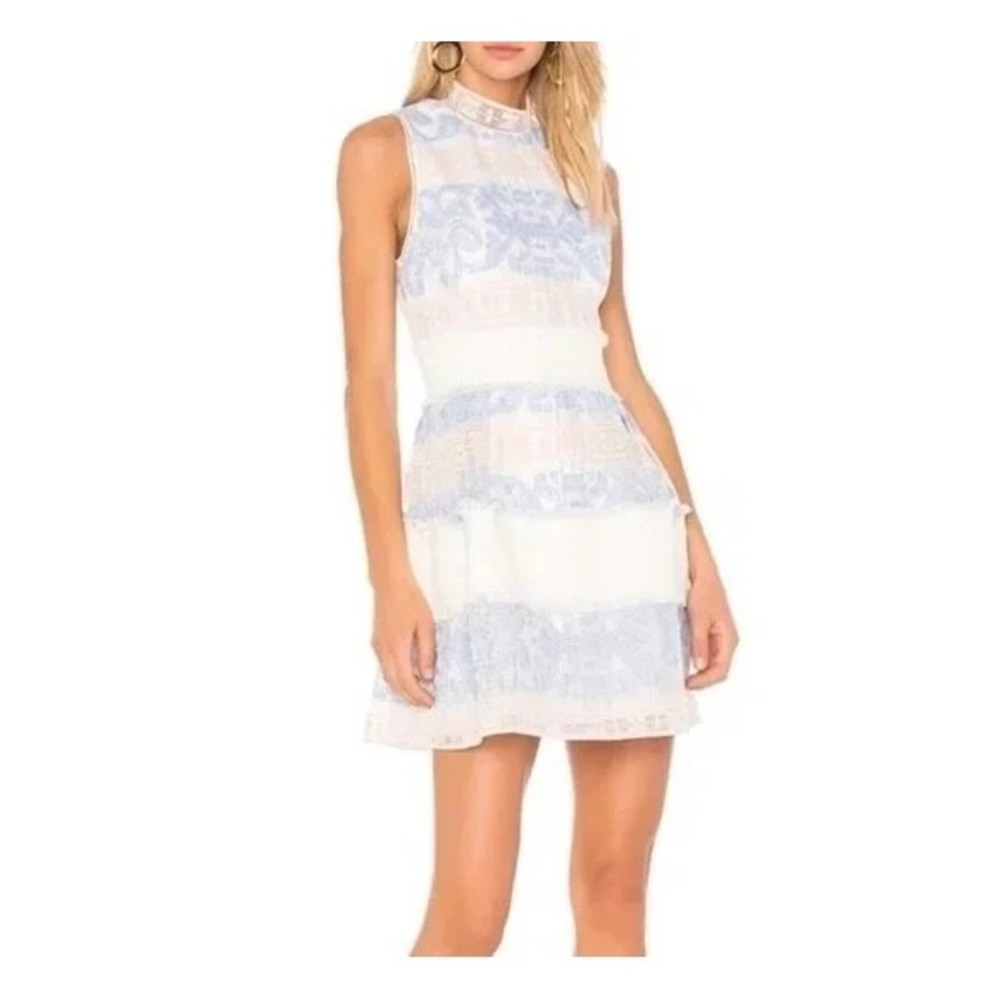 Alexis Minika Dress  Embroidered Blue White Pink Lace Mini size small